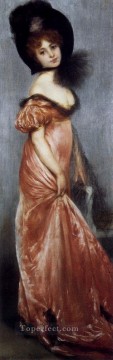  Girl Painting - Young Girl In A Pink Dress Carrier Belleuse Pierre